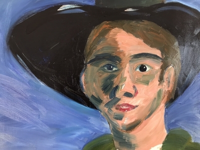 Young Man with big hat copied from portrait by Clara Ewald, National Portrait Gallery, London