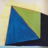 Blue and green triangle tilting left