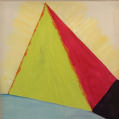 Light green and red triangle leaning back