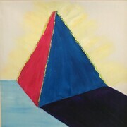 red and blue triangle standing upright