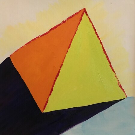Orange and light green triangle tilting right