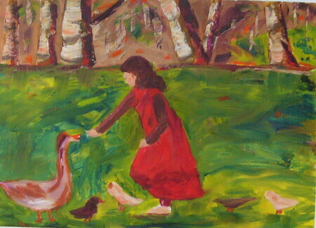 Girl Feeding a Goose in Hyde Park