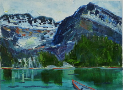 Lake O'Hara - red trimmed canoe