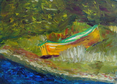 Newfoundland Yellow Boat on Shore