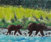 Two Bears on River Bank