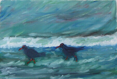 Two Oyster Catchers in the Waves